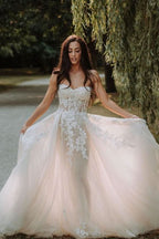 Romantic Backless A-Line Floor-Length Wedding Dress with Sweetheart Lace BM bride