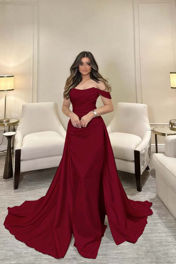 Off The Shoulder Sleeveless Long Mermaid Prom Dress With Pleated BMBRIDE