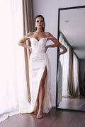 Off-the-Shoulder Mermaid Evening Dress with Slit BM bride