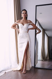 Off-the-Shoulder Mermaid Evening Dress with Slit BM bride