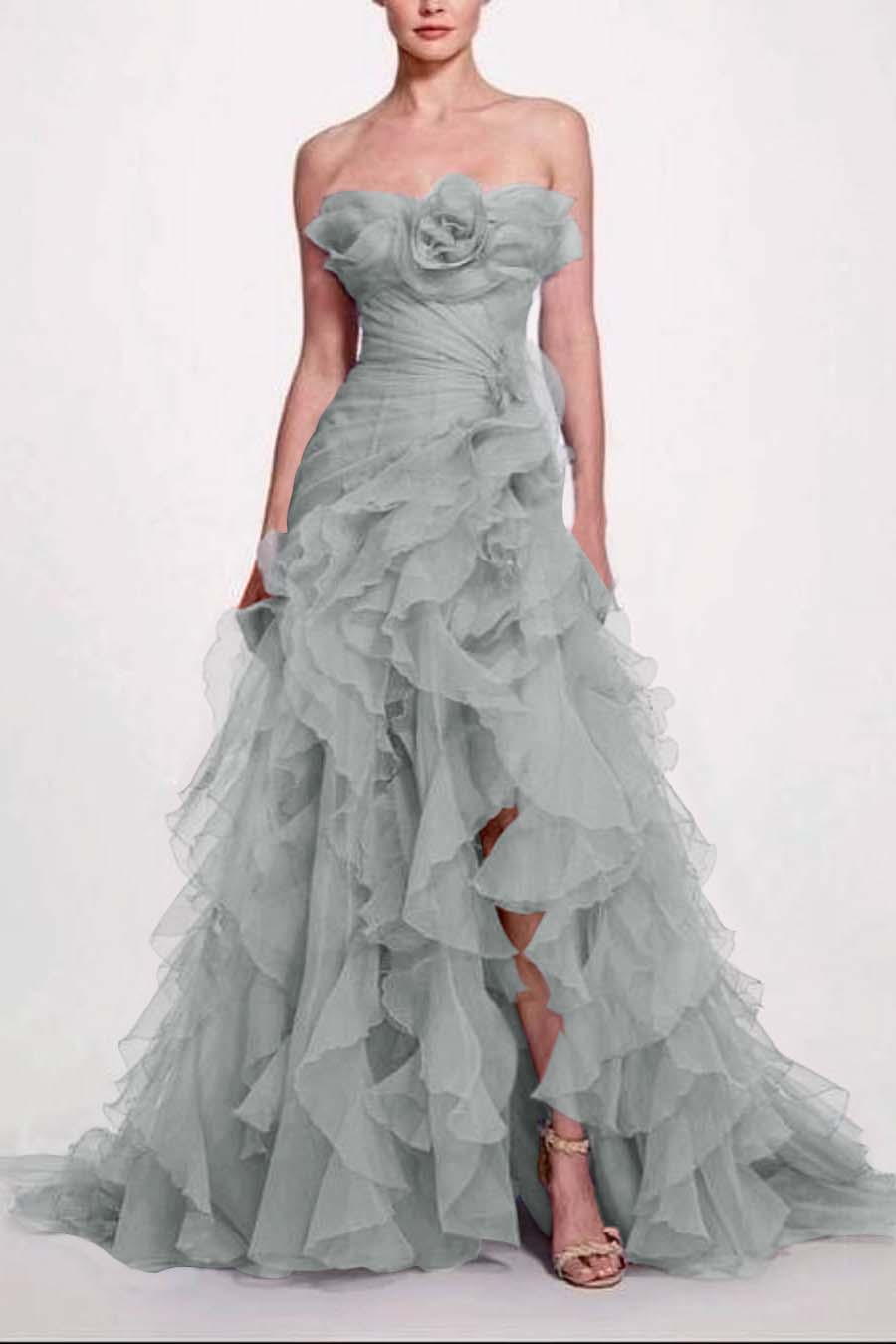 Strapless Sleeveless Long High Split Prom Dress With Pleated BMBRIDE