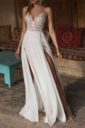 Spaghetti Strap Split Chiffon Lace Wedding Dress BM bride