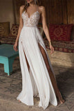 Spaghetti Strap Split Chiffon Lace Wedding Dress BM bride
