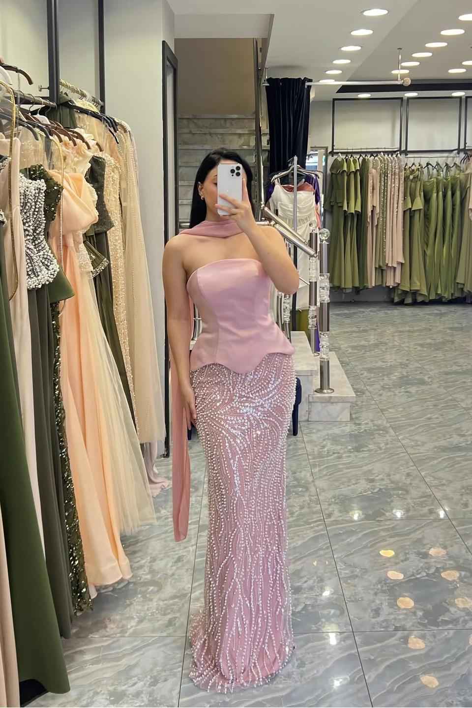 Strapless Sleeveless Long Mermaid Prom Dress With Pleated Beading