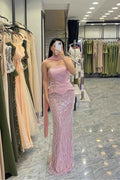 Strapless Sleeveless Long Mermaid Prom Dress With Pleated Beading