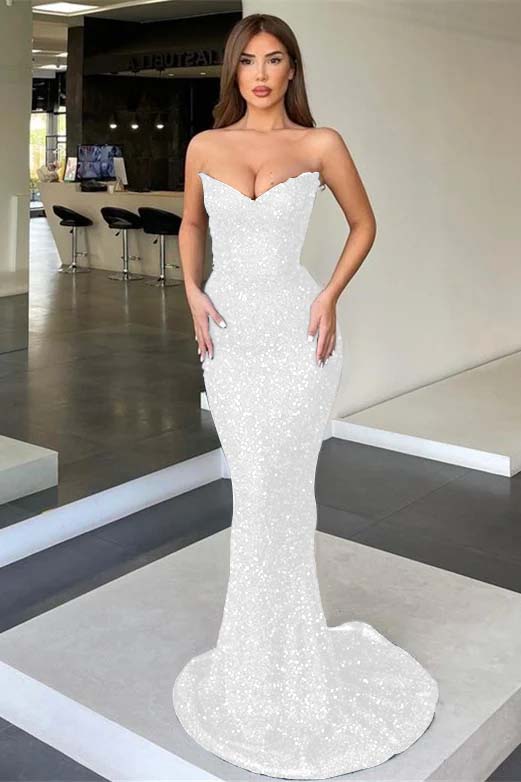 Black Strapless Sleeveless Long Mermaid Prom Dress With Sequins BMBRIDE