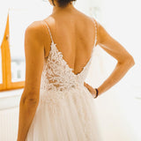 Long A-Line Spaghetti Strap Sleeveless Wedding Dress with Tulle Lace BM bride