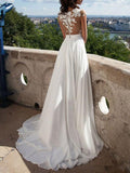 Lace Applique Beach Wedding Dress with Slit BM bride