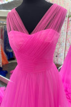 Lovely A-Line Illusion V Neck Layers Tulle Prom Dress BM bride