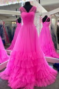 Lovely A-Line Illusion V Neck Layers Tulle Prom Dress BM bride