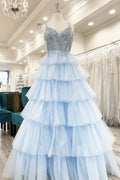 Floral Lace V-Neck Multi-Tiered A-Line Prom Dress BM bride