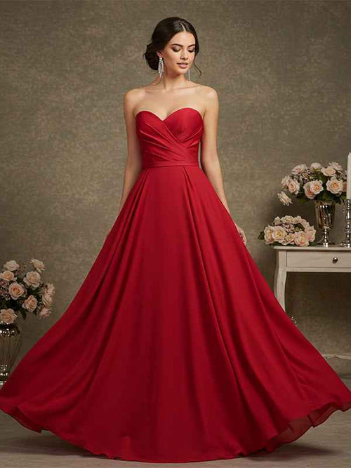 Elegant Formal Red Maxi Prom Dress Strapless Evening Gown BMBRIDE
