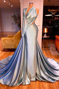 One Shoulder Long Beading Prom Dress Mermaid With Long Sleeve BMBRIDE