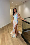 Fantasy Evening Dress Sleeveless V Neck with Sequins Side Split BM bride
