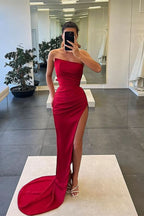 Sleeveless Strapless Long Mermaid Slit Evening Dress BM bride