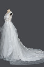 Cap Sleeve Jewel Neck Ball Gown Wedding Dress with Floral Appliques BM bride