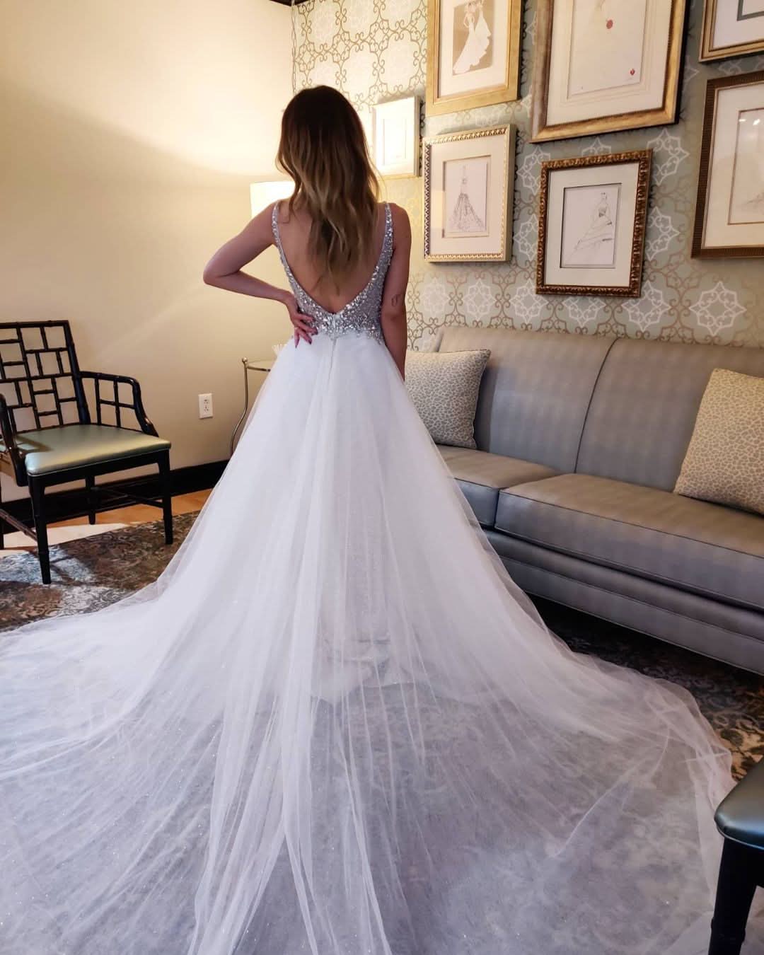 A-Line Sleeveless V-Neck Tulle Wedding Dress with Open Back BM bride