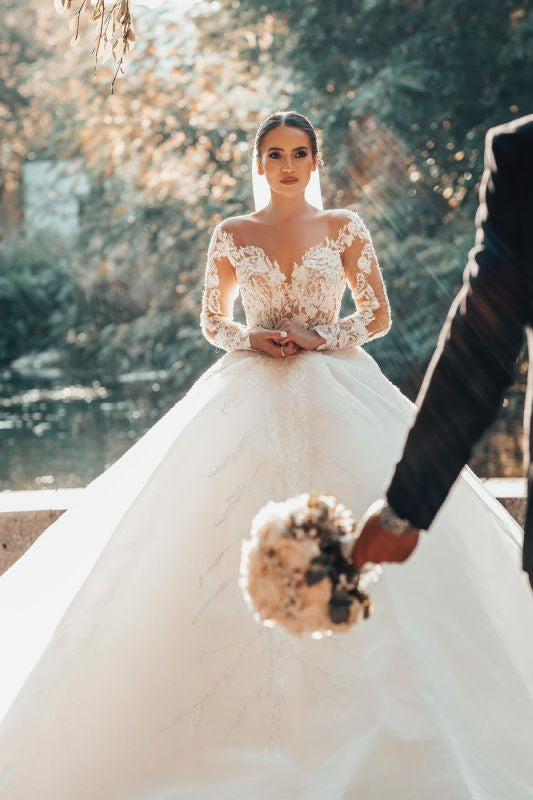 Off-the-Shoulder Ball Gown Lace Wedding Dress BM bride