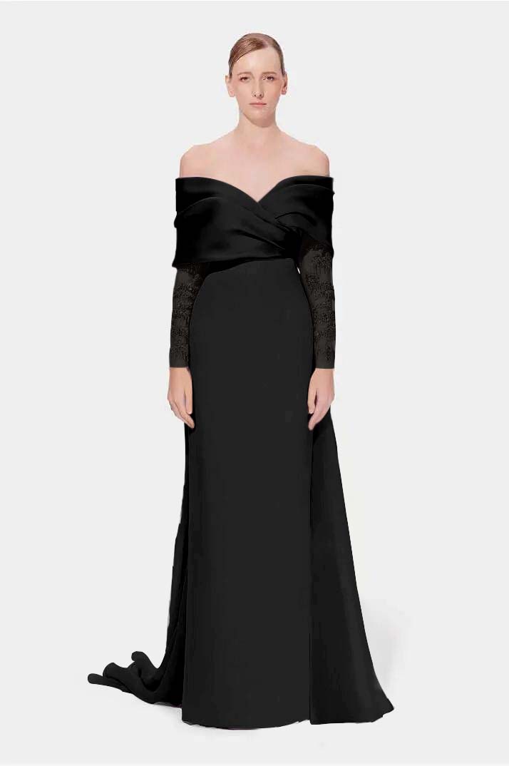 Off the Shoulder Long Sleeves Long Mermaid Prom Dress With Appliques BMBRIDE