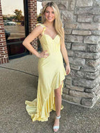 Navy Blue Shimmer Ruffle Long Corset Prom Dress with Slit