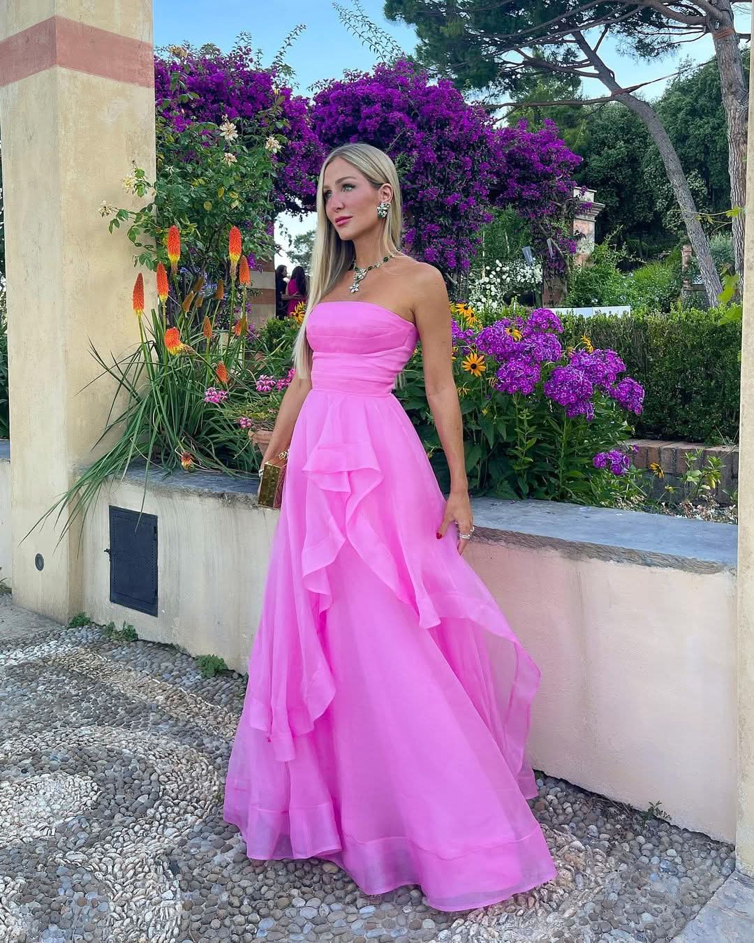 Beautiful Light Pink A-Line Strapless Organza Prom Dress BM bride