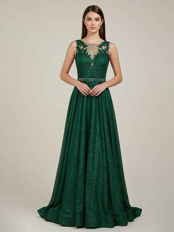 Green A Line Sweetheart Lace Appliques Long Prom Dress BMBRIDE