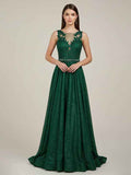 Green A Line Sweetheart Lace Appliques Long Prom Dress BMBRIDE