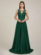 Green A Line Sweetheart Lace Appliques Long Prom Dress BMBRIDE