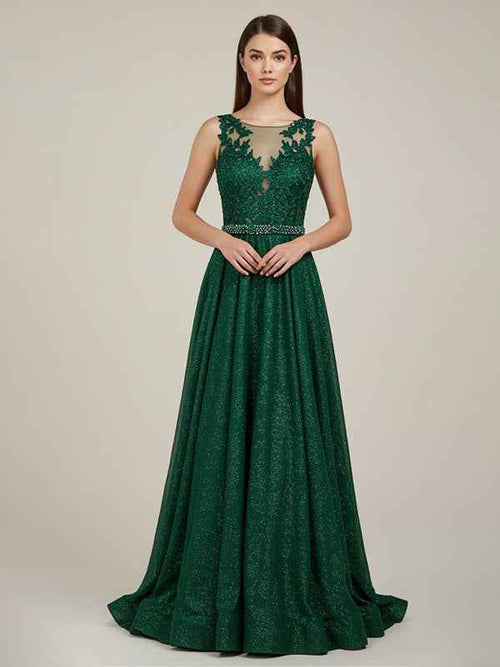 Green A Line Sweetheart Lace Appliques Long Prom Dress BMBRIDE