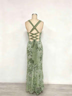 Lavender Square Neckline Floral Sequin Column Prom Dress with Wide Straps