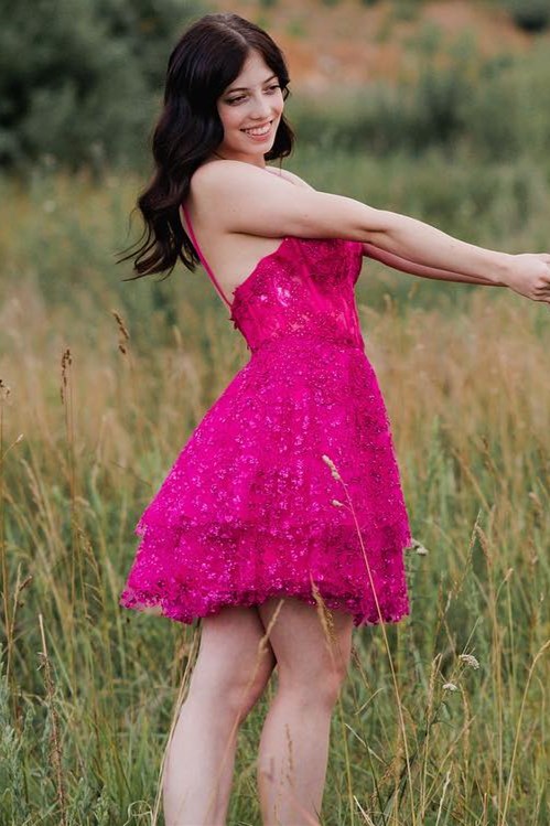 Elegant One Shoulder Sleeveless Sequined Fitted Homecoming Dress BM bride