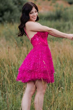 Elegant One Shoulder Sleeveless Sequined Fitted Homecoming Dress BM bride