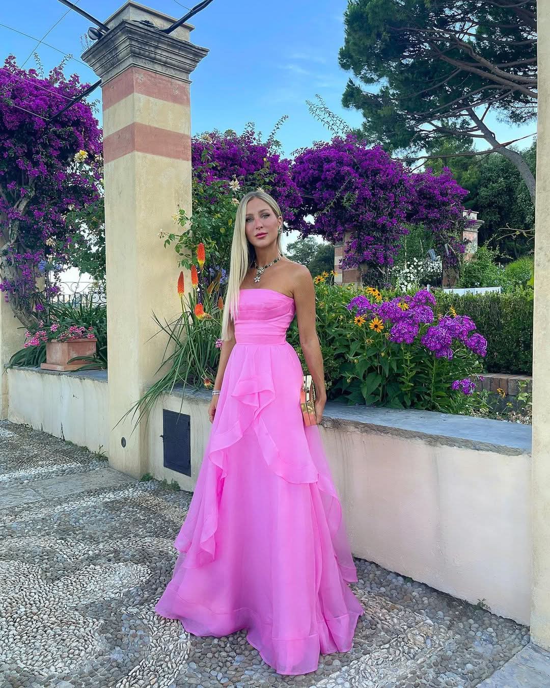 Beautiful Light Pink A-Line Strapless Organza Prom Dress BM bride