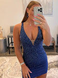 Elegant Sheath V Neck Beaded Satin Homecoming Dress BM bride