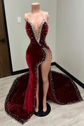 Sweetheart Chapel Train Mermaid Beads Front Side Formal Dresses for a Romantic Look BM bride