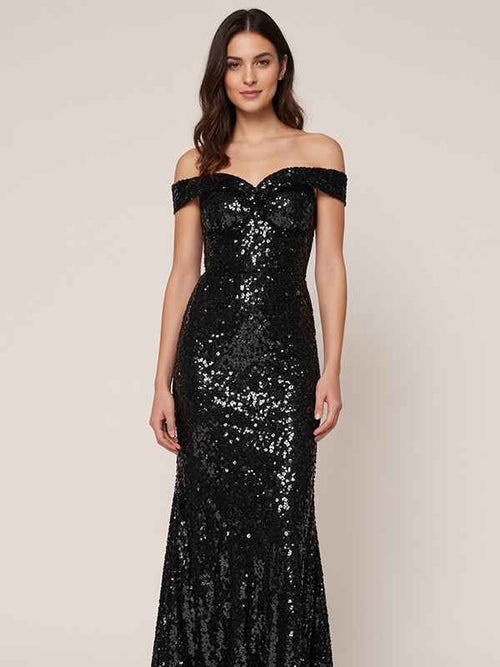 Black A Line Off-the-Shoulder Sequins Long Formal Dresses BMBRIDE