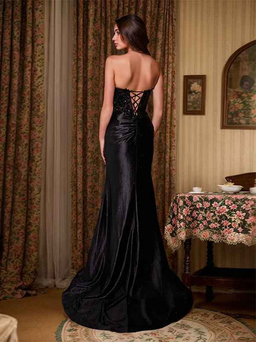 Black Sheath Sweetheart Long Prom Dress With Slit BMBRIDE