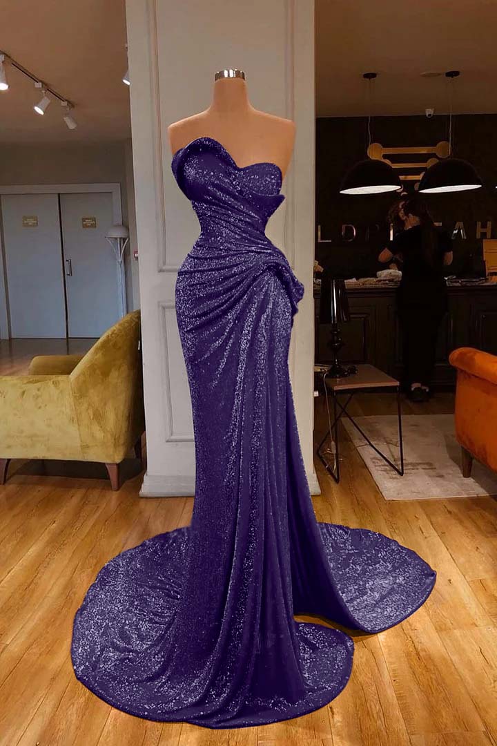 Strapless Sweetheart Sleeveless Long Mermaid Prom Dress Red With Sequins BMBRIDE