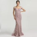 Elegant Dusty Pink Sequin Appliques Prom Dress, Mermaid V-Neck with Beads BM bride