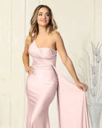 Elegant One-Shoulder Sweetheart Mermaid Evening Dress with Ruffles BM bride