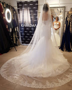 Spaghetti Straps Long Mermaid Wedding Dress With Lace Appliques Tulle BM bride