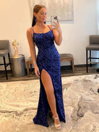 Gorgeous Mermaid V Neck Glitter Jersey Long Prom Dress with a Stylish Slit BM bride
