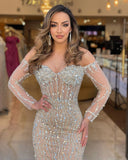 Heavy Sweetheart Prom Dress with Long Sleeves and Strapless Beadings BM bride