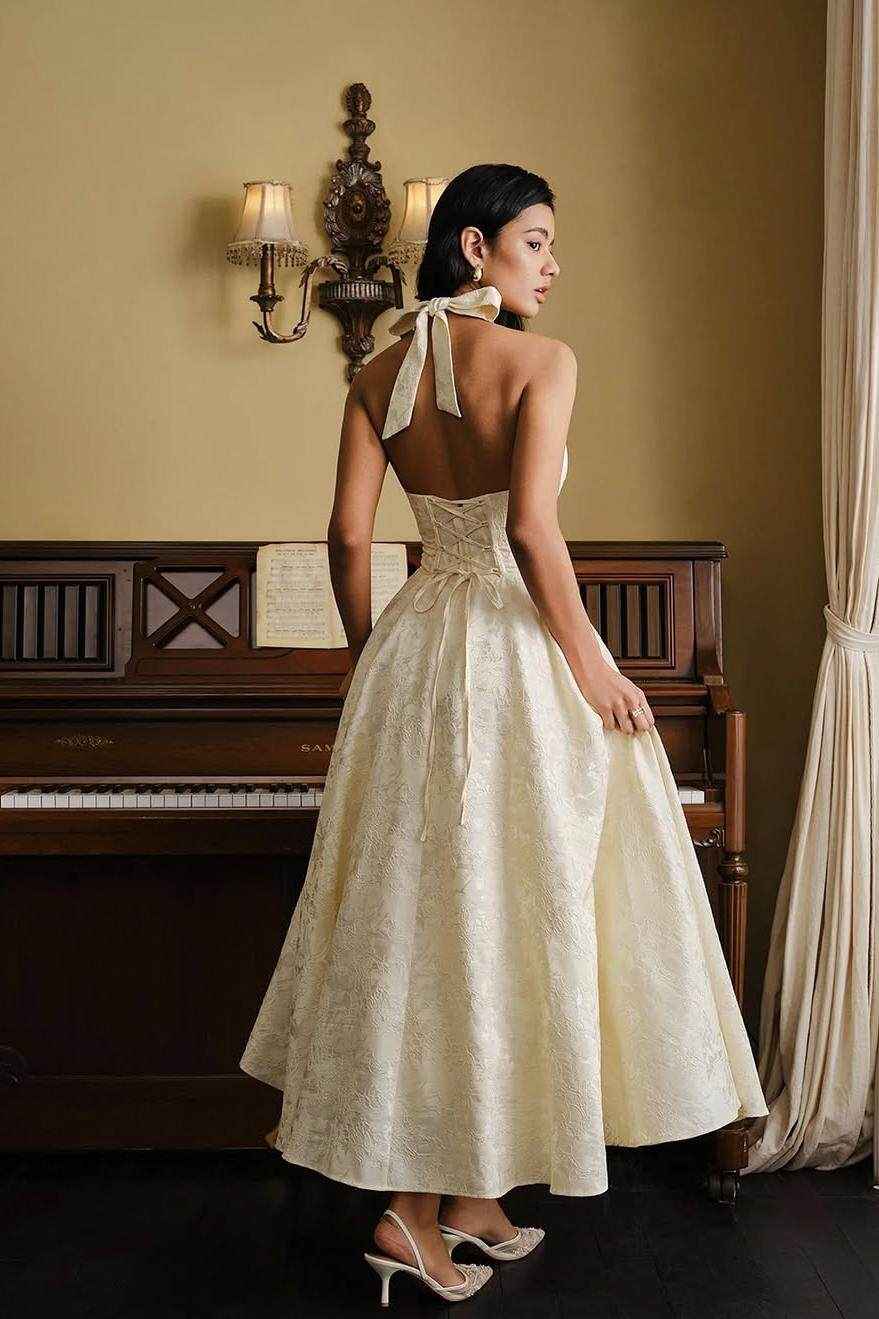 Halter Sleeveless High Waist A Line Prom Dress With Embroidery