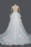 A-Line V-neck Hi-Lo Wedding Dress Open Back Ruffles Tulle With Appliques Lace BM bride