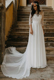 Boho Lace Chiffon Long Wedding Dress BM bride