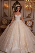 Luxury Long Ball Gown Sweetheart Wedding Dress with Sleeves BM bride