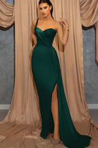 Sky Blue One Shoulder Spaghetti-Strap Mermaid Evening Dress with Sequins BM bride