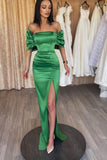 Emerald Off-the-Shoulder Evening Dress with Split BM bride