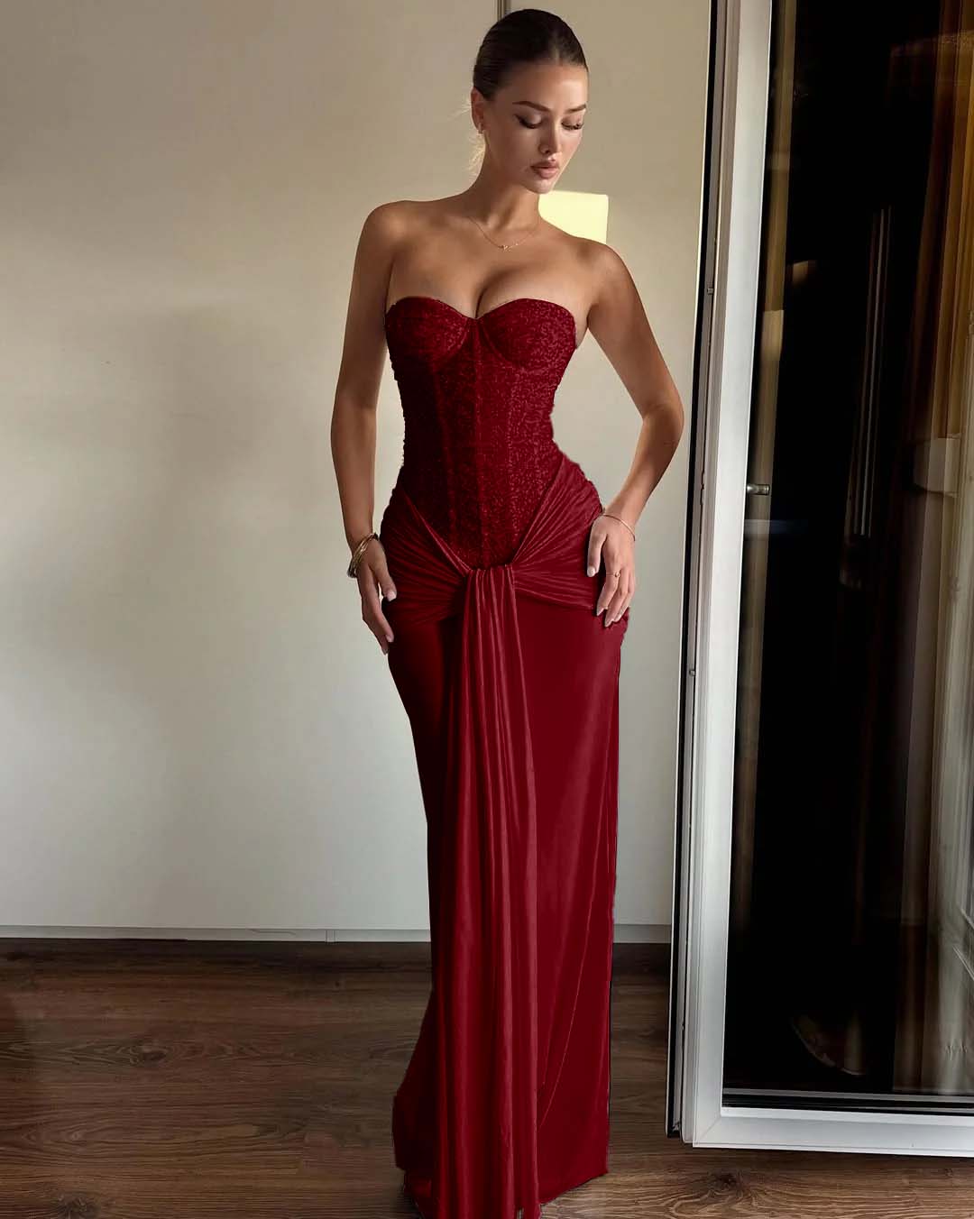 Strapless Sweetheart Sleeveless Long Mermaid Prom Dress With Pleated BMBRIDE